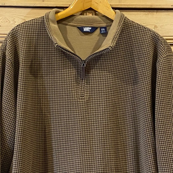 Lands' End Mens Houndstooth Quarter Zip Pullover Sweater Size XXL 50-52 - Picture 2 of 5